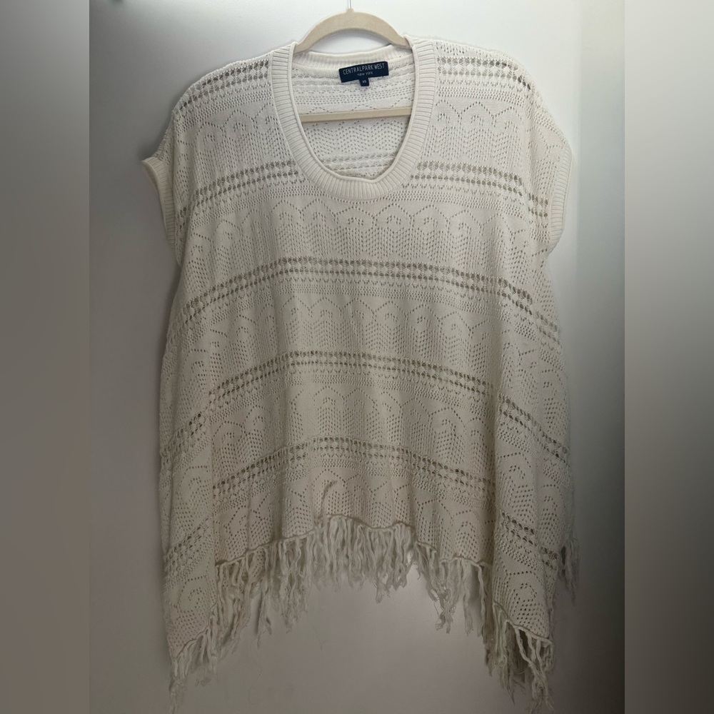 Fringe Sweater Poncho-Style Top